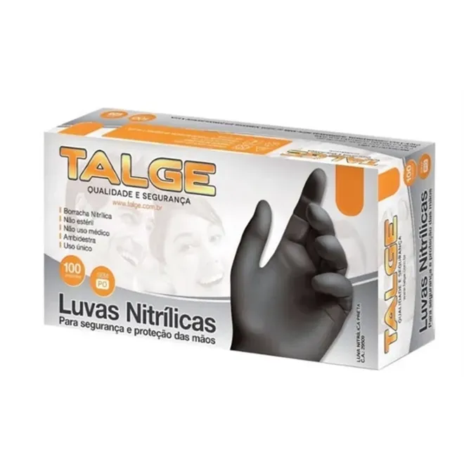 Luva Nitrílica Preta sem Talco Caixa 100 Unidades Talge CA 41485