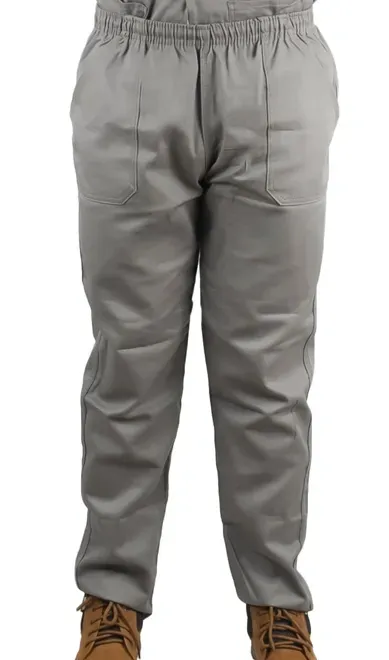 Calça de Sarja Cinza Com Cintura Elástica e Bolso