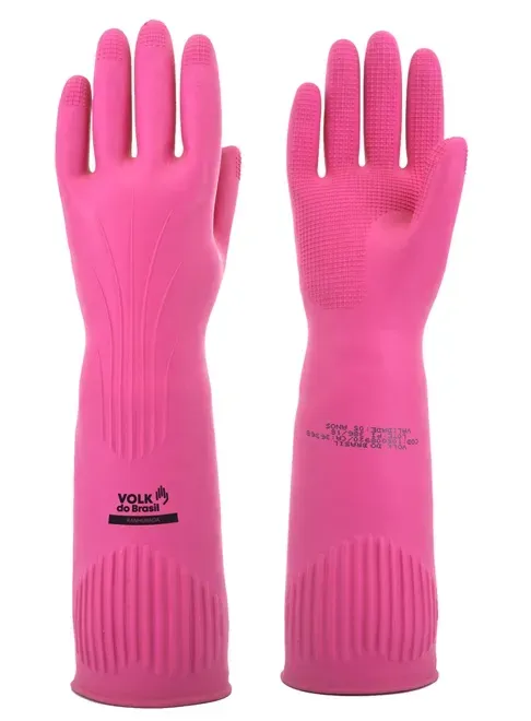 Luva de Látex Longa Rosa Ranhurada 40 CM Volk CA 36368