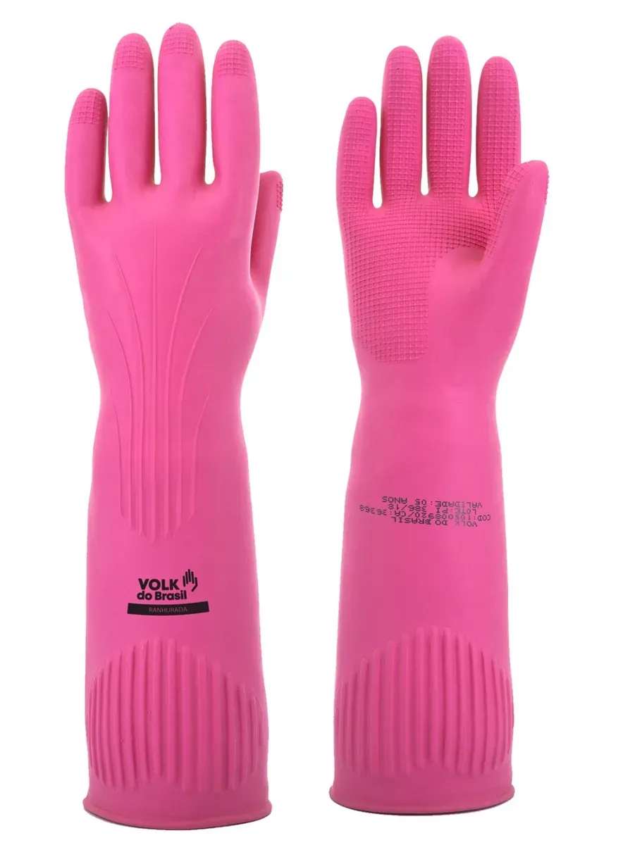 Luva de Látex Longa Rosa Ranhurada 40 CM Volk CA 36368