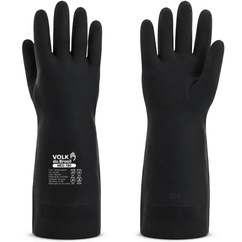 Luva Volk NEO 780 10.40.018.07 Neoprene Química Tipo A Nível Máximo, Biológica, Térmica e Impermeável Preta CA 16977