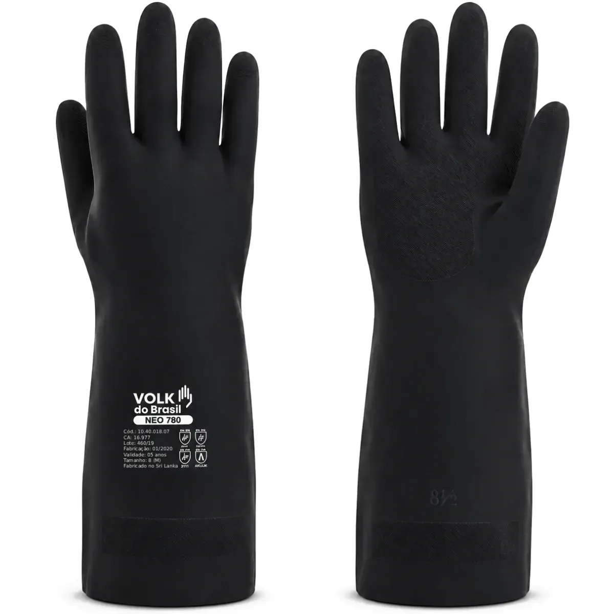 Luva Volk NEO 780 10.40.018.07 Neoprene Química Tipo A Nível Máximo, Biológica, Térmica e Impermeável Preta CA 16977