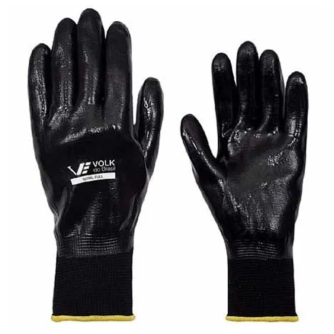 Luva Nitril Full Volk Nylon e Banho Nitrílico Total  Preta CA 25280