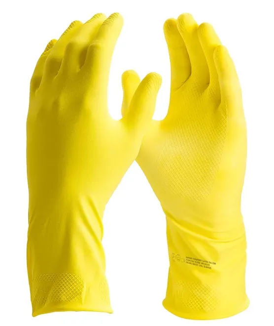 Luva de Látex Amarela Para Limpeza Multiuso Lalan Punho 30cm Com Virola CA 39564
