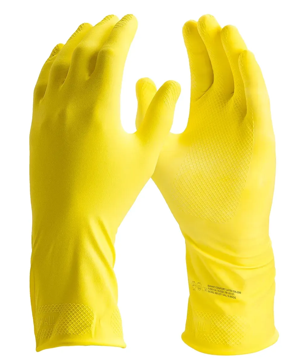 Luva de Látex Amarela Para Limpeza Multiuso Lalan Punho 30cm Com Virola CA 39564