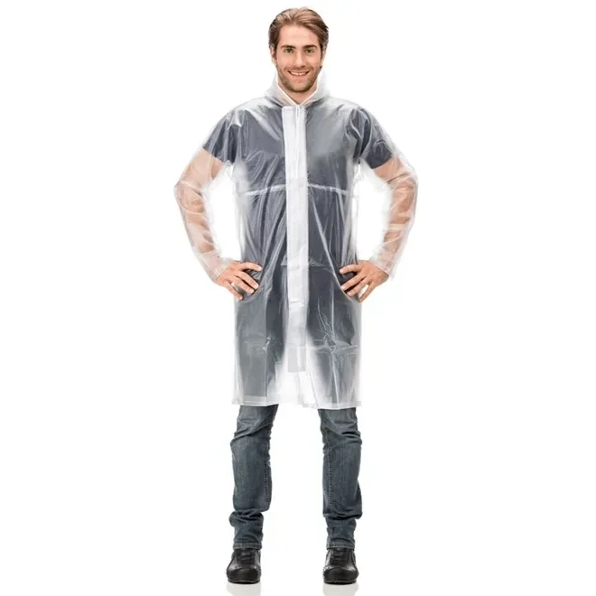 Capa de Chuva Longa Transparente Ziper e Velcro CA 28123