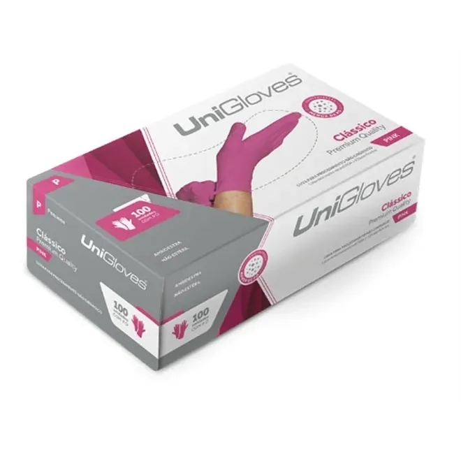Luva de Procedimento Látex Rosa Pink Unigloves Caixa Com 100