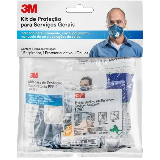 Kit Básico de Proteção EPI 3M 3 X 1 Para Serviços Gerais Audição - Visão e Respiração