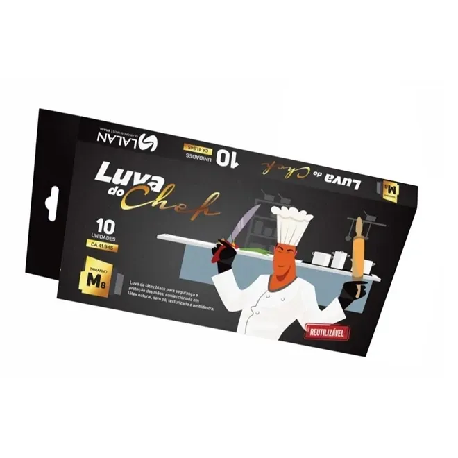 Luva do Chef Preta em Látex Caixa Com 10 Unidades Reutilizável Sem Talco CA 41945