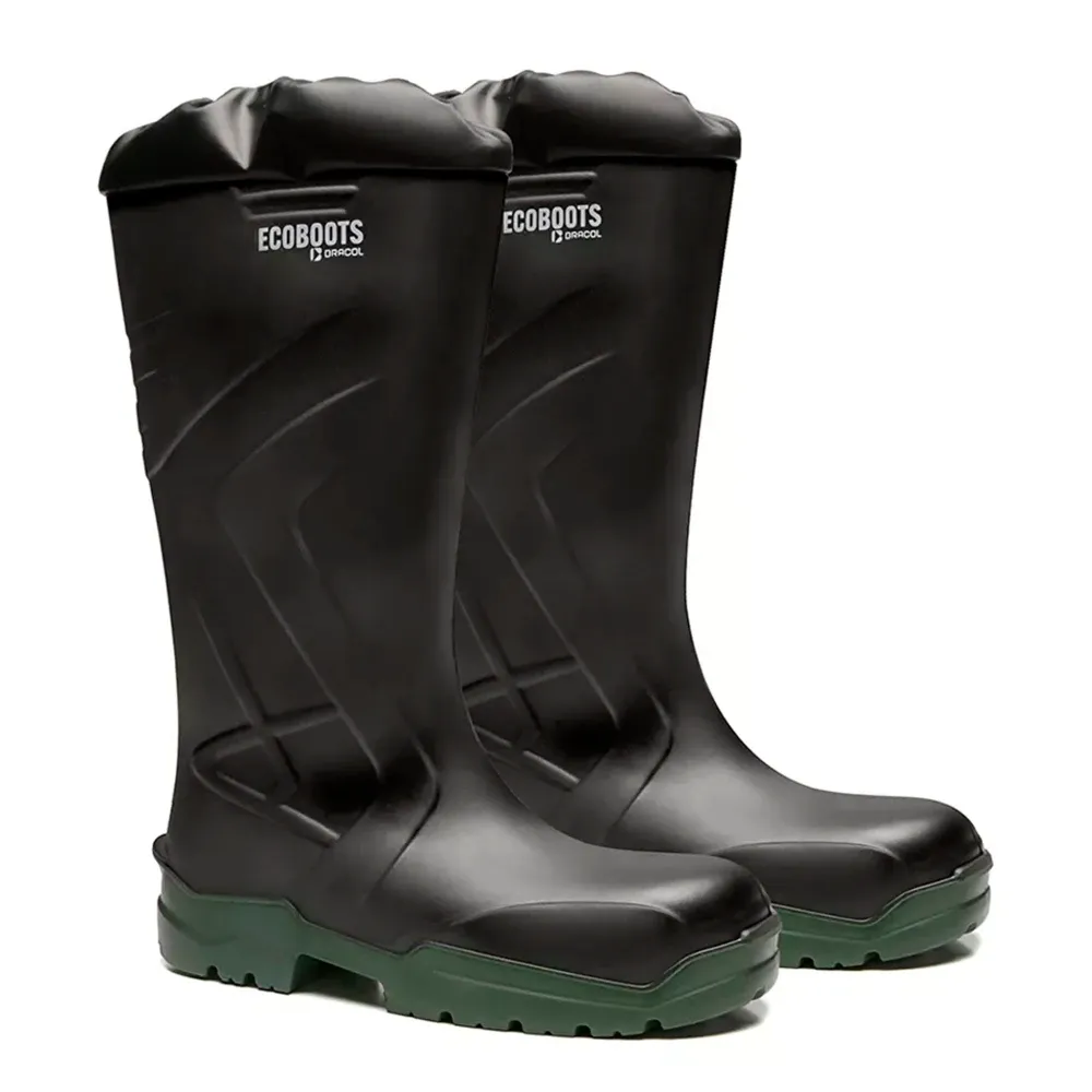 Bota de PU Ecoboots Polytech Preta e Verde Polaina Inclusa Com Bico Composite CA 34233