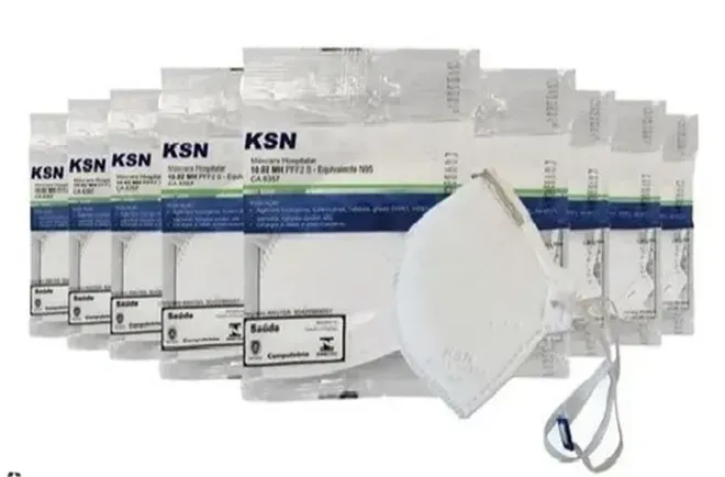 Máscara Hospitalar Ksn PFF2 N95 10.02MH Branca Com Anvisa CA 8357 KIT Com 10 Unidades