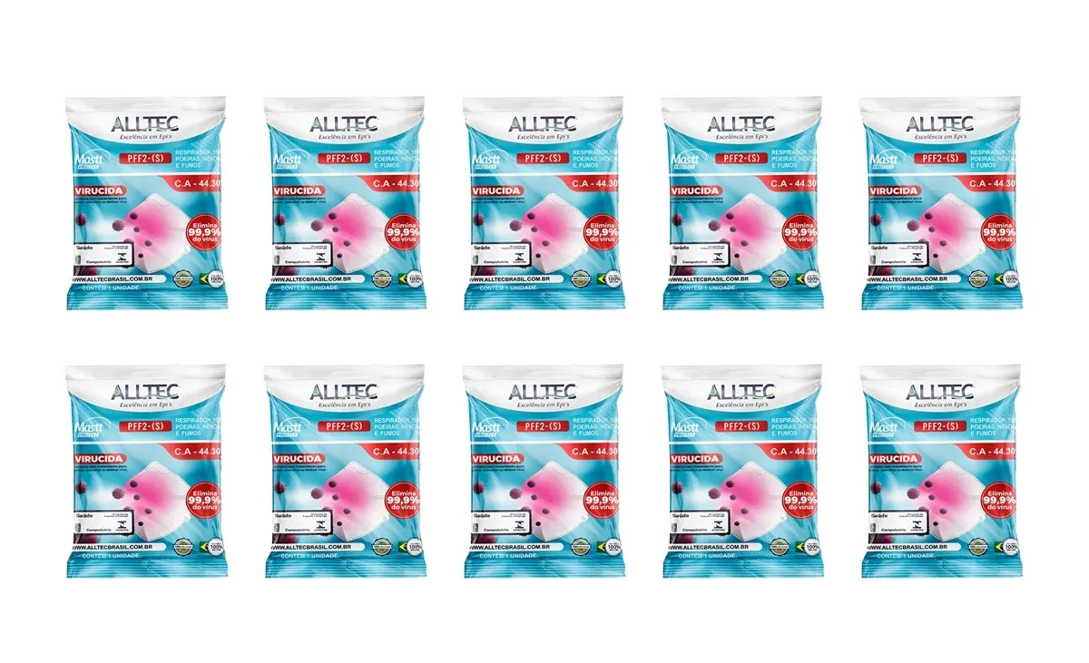 Máscara Respirátoria Alltec Mastt Protec Pff2 Sem Válvula Virucida CA 44305 kit com 10