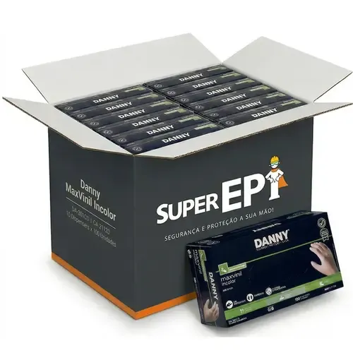 Luva de Vinil Com Amido Danny transparente - Caixa 10 Dispenser DA-301CA