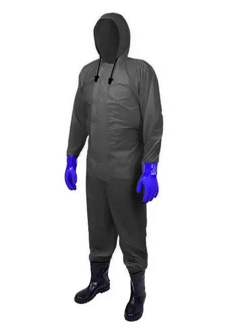 Macacão Impermeável Para Saneamento Preto Com Botas e Luvas em Nylon e Pvc Vértice CA 43617