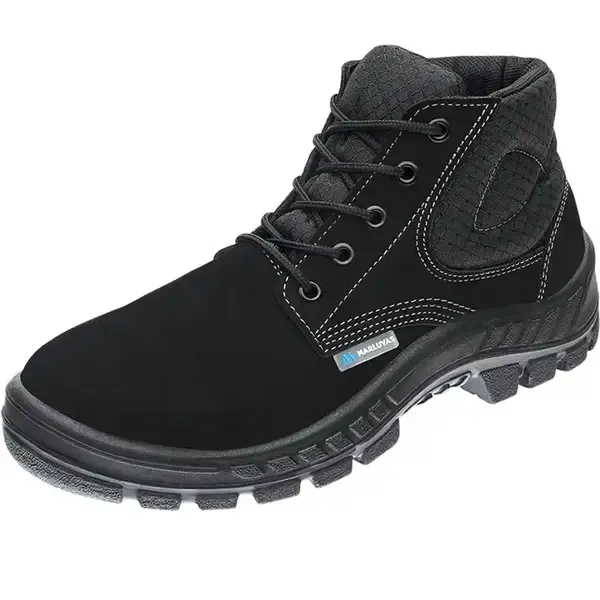 Bota em Couro Nobuck Marluvas 50B26-CB-BP Preta Leve e Confortável Com Bico PVC CA 45611