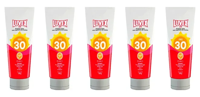 Creme de Proteção Solar Luvex FPS 30 Com Repelente 120ml Hipoalergênico e Atóxico - Kit com 5 Unidades