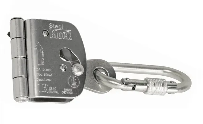 Trava-Queda Para Cabo de Aço 8mm Ultra Safe Steel Block Com Mosquetão UST500410000