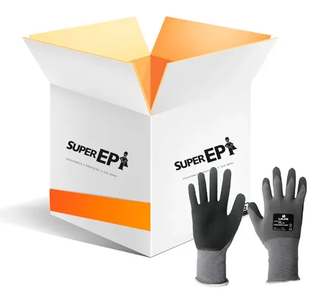 Luva de Segurança Lalan Conforto Grip Nylon Elástano e Banho de Látex CA 46048 - Caixa com 12 Pares