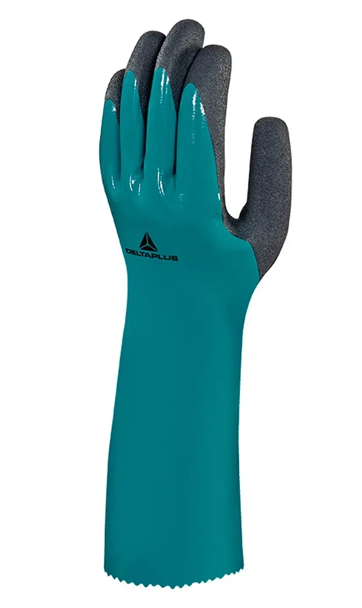 Luva Nitrílica de Execelente Resistência Química Banho Triplo Delta Plus  Chemsafe VV835 35 CM CA 41342