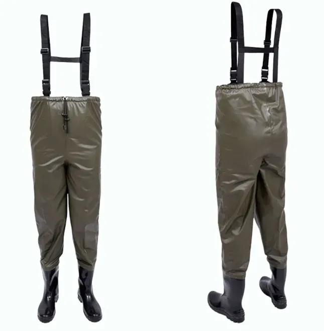 Calça Jardineira de Saneamento Imperméavel Com Botas Acopladas e Suspensório Vértice Verde Militar CA 43147