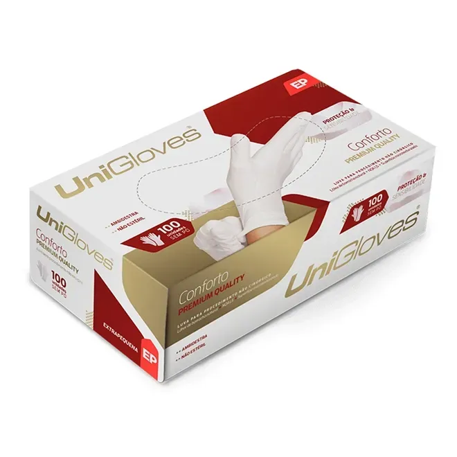Luva de Procedimento em Latex Sem Pó  Conforto Pemium Quality Uniglove 100 Unidades Anvisa e CA 41036