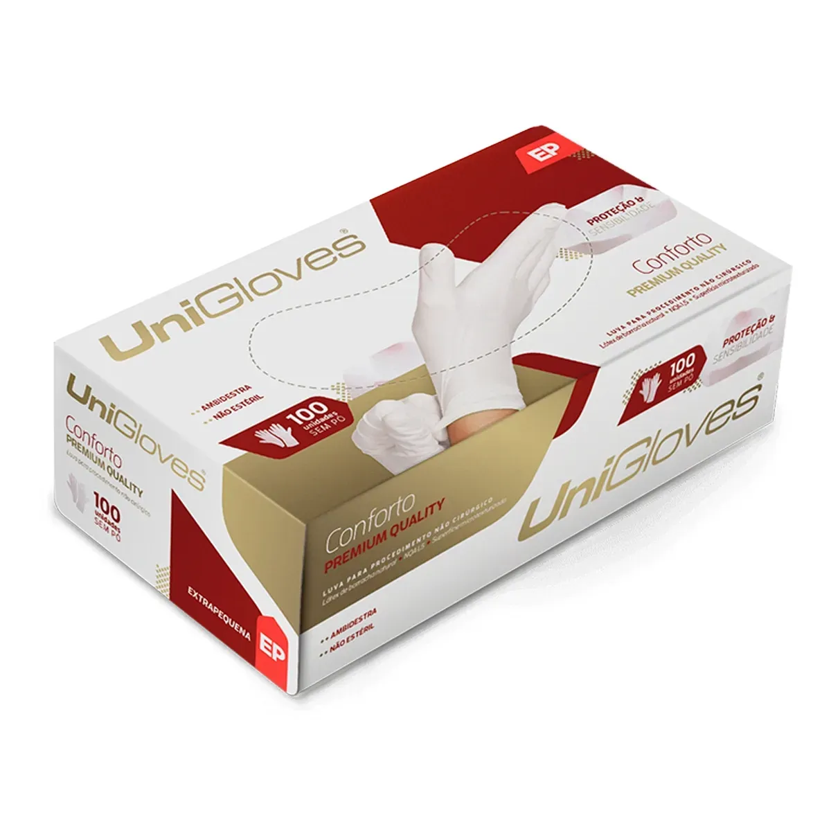 Luva de Procedimento em Latex Sem Pó  Conforto Pemium Quality Uniglove 100 Unidades Anvisa e CA 41036
