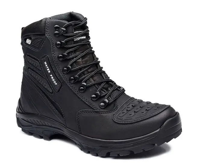 Coturno de Segurança Tático Militar Gogowear Roadstar 100% Couro Preta 100% Impermeável