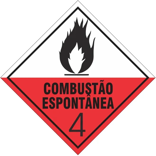 Placa de Risco Simbologia Para o Transporte e Armazenamento de Materiais Plastcor Combustão Espontânea Classe 4 30 x 30cm