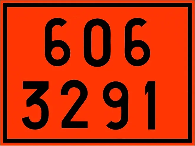 Placa de Risco Numerologia ONU 606 3291 Para o Transporte e Armazenamento de Materiais Plastcor 30 x 40cm