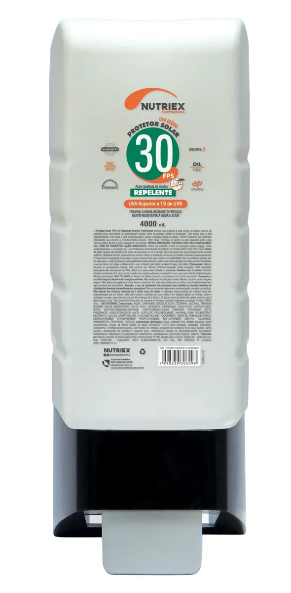 Protetor Solar Profissional Nutriex Fator 30 Com Repelente 4 Litros Refil