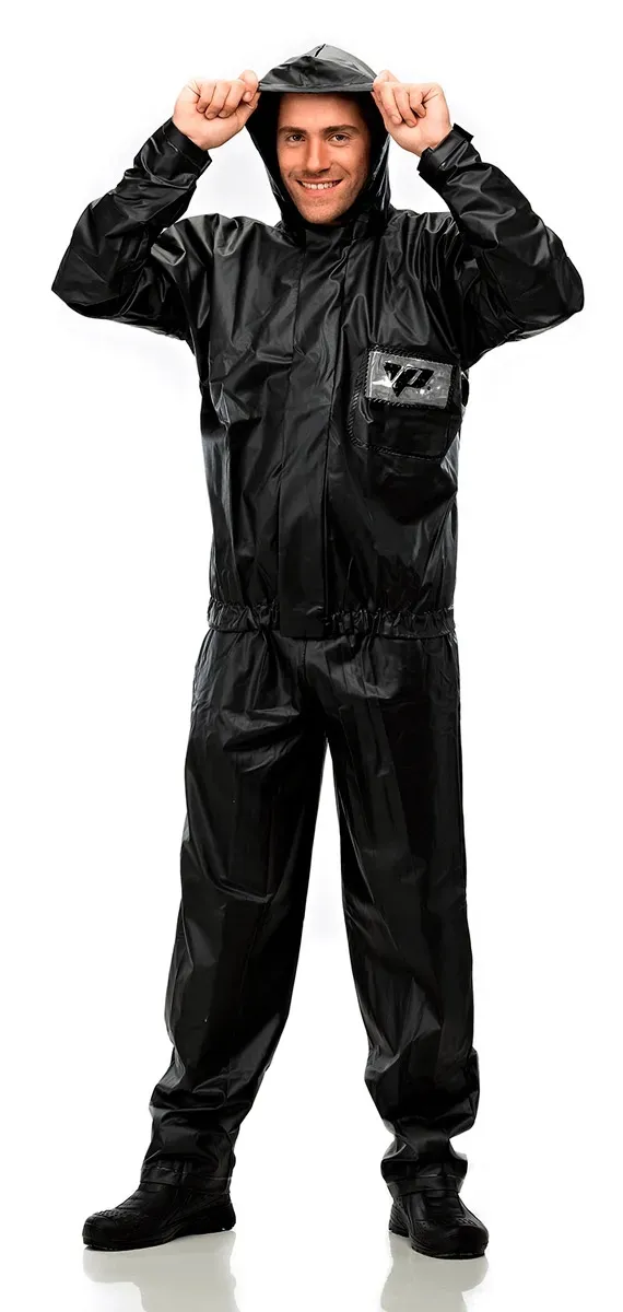Conjunto Impermeável em PVC Pantaneiro Tornado Preto com Refletivo Capuz  e Bolso CA 43332/43406