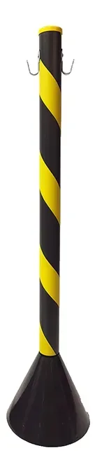 Pedestal de Sinalização 90 CM Zebrado Preto e Amarelo Com Base em Concreto e Gancho Reforçado