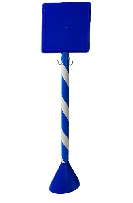Pedestal de Sinalização 90 CM  Completo com Suporte para Placa e Acrílico Azul e Branco De Alto Padrão Com Base em Concreto e Gancho Metálico