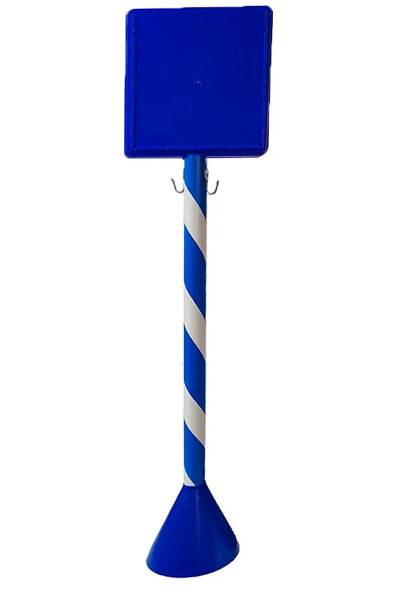 Pedestal de Sinalização 90 CM  Completo com Suporte para Placa e Acrílico Azul e Branco De Alto Padrão Com Base em Concreto e Gancho Metálico