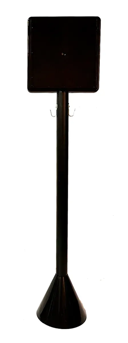 Pedestal de Sinalização 90 CM  Completo com Suporte para Placa e Acrílico Preto de Alto Padrão Com Base em Concreto e Gancho Metálico