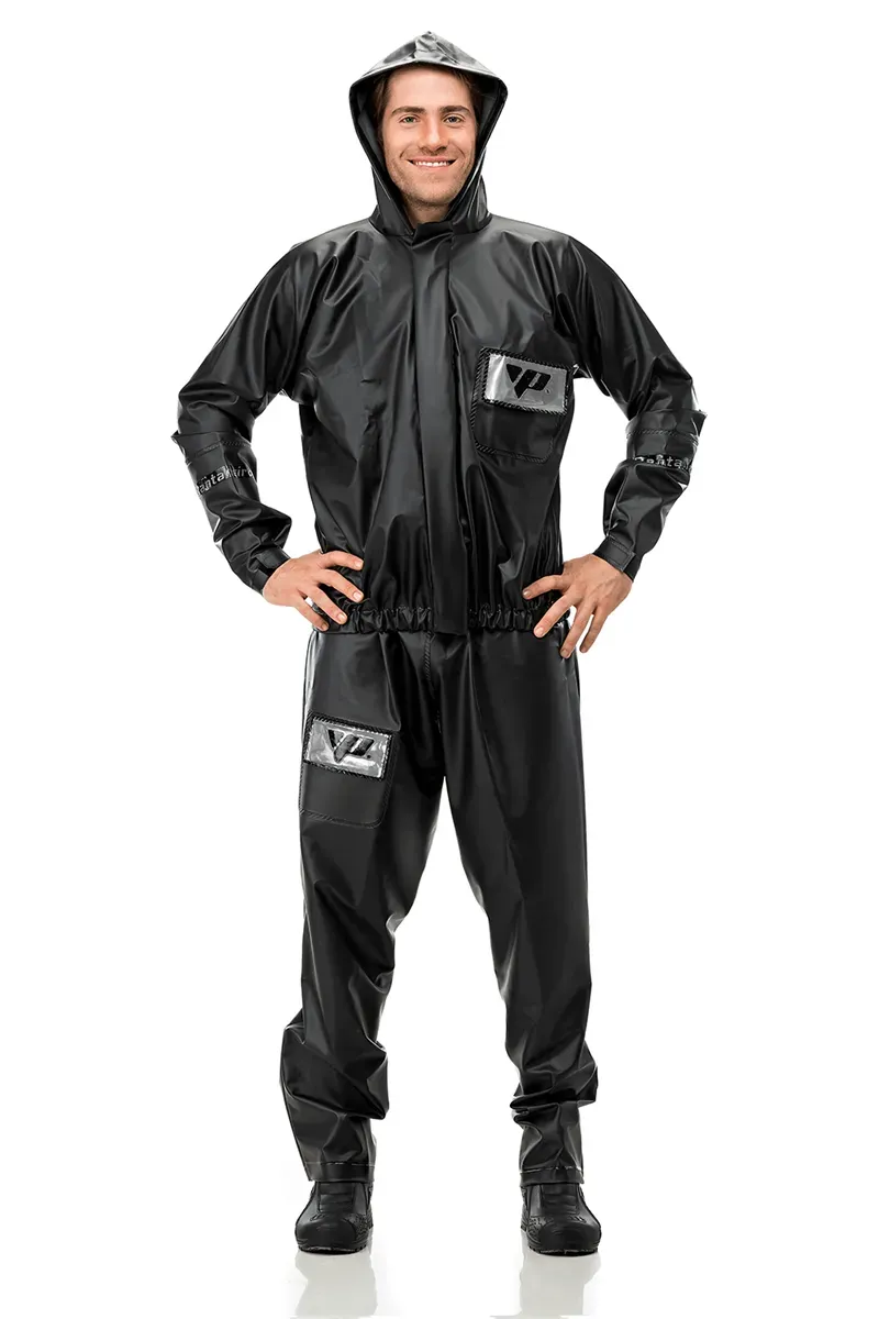 Conjunto Impermeável em PVC Premium Com Capuz e Bolsos Refletivo Pantaneiro Preto CA 43332
