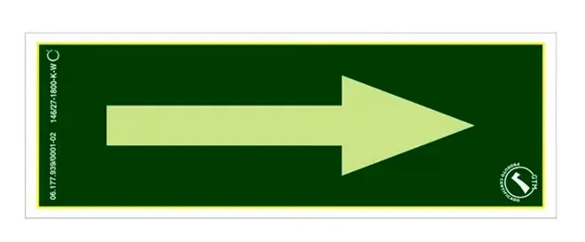 Placa de Sinalização Seta Reta Saída de Emergência Fotoluminescente 7x20 CM Certificada norma ABNT 16820 - C1