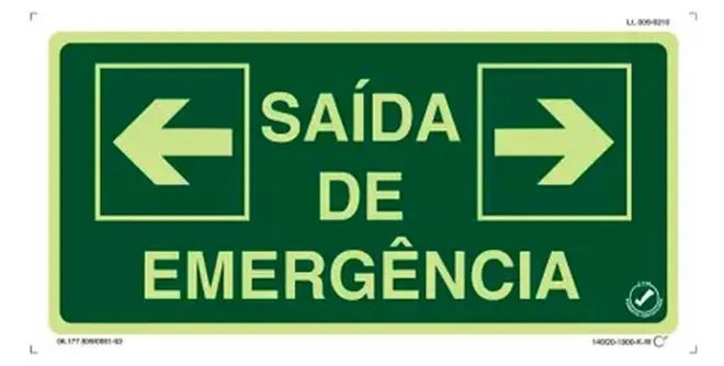 Placa de Sinalização Saída de Emergência  Esquerda Direita Fotoluminescente 13x26 CM Certificada norma ABNT 16820 - SEDE