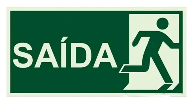 Placa de Sinalização Rota de fuga Saída Fotoluminescente 13x26 CM Certificada norma ABNT 16820 - S14