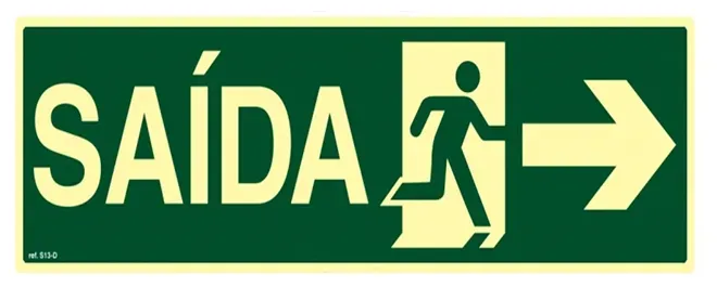 Placa de Sinalização Rota de fuga Saída a Direita Fotoluminescente 13x26 CM Certificada norma ABNT 16820 - S13D