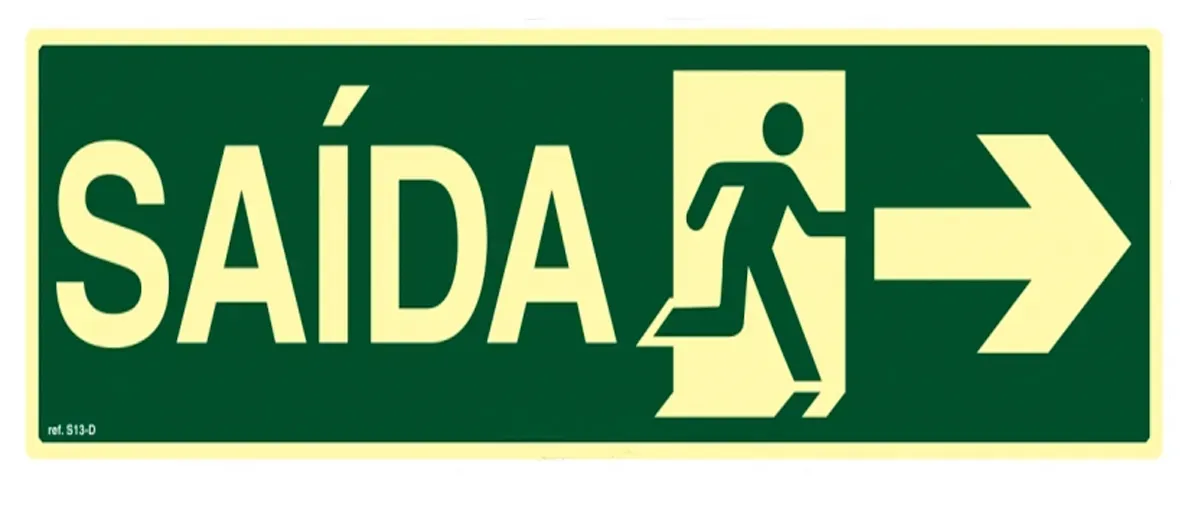 Placa de Sinalização Rota de fuga Saída a Direita Fotoluminescente 13x26 CM Certificada norma ABNT 16820 - S13D