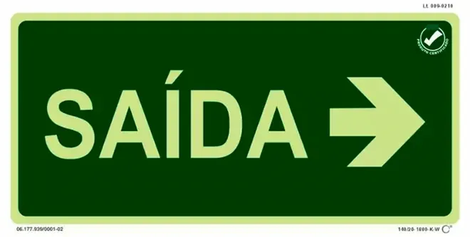 Placa de Sinalização Saida a Direita Fotoluminescente 13x26 CM Certificada norma ABNT 16820 - S12D