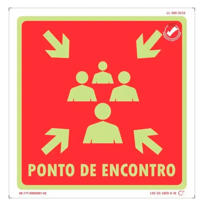 Placa de Sinalização Ponto de Encontro Fotoluminescente 20x20 CM Certificada norma ABNT 16820 - PTE
