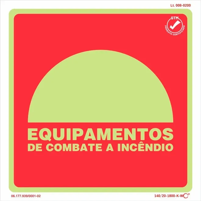 Placa de Sinalização Equipamentos de Combate a Incêndio Fotoluminescente 20x20 CM Certificada norma ABNT 16820 - E9