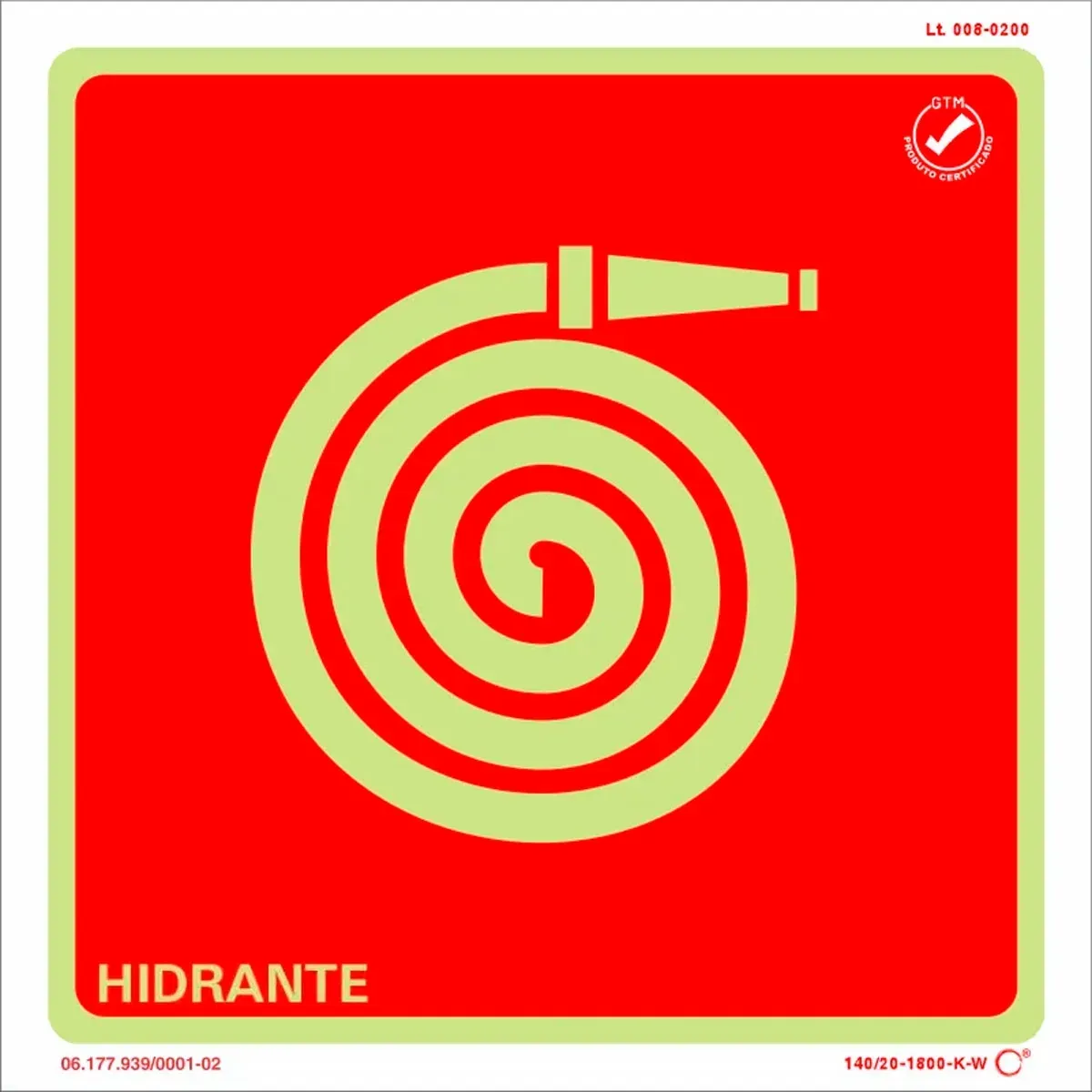 Placa de Sinalização Hidrante Fotoluminescente 20x20 CM Certificada norma ABNT 16820 - E7MH