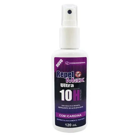 Repelente 10 Horas Com Icaridina 120ml Repel Max Ultra Cosmoderma Uso Adulto e Infantil Validade 06/2026