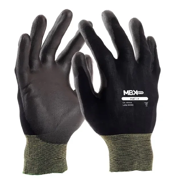 Luva Táctil PUB+ MBX Medix em Nylon e Banho PU Ótimo Táto  Ca 48758- 12 Pares