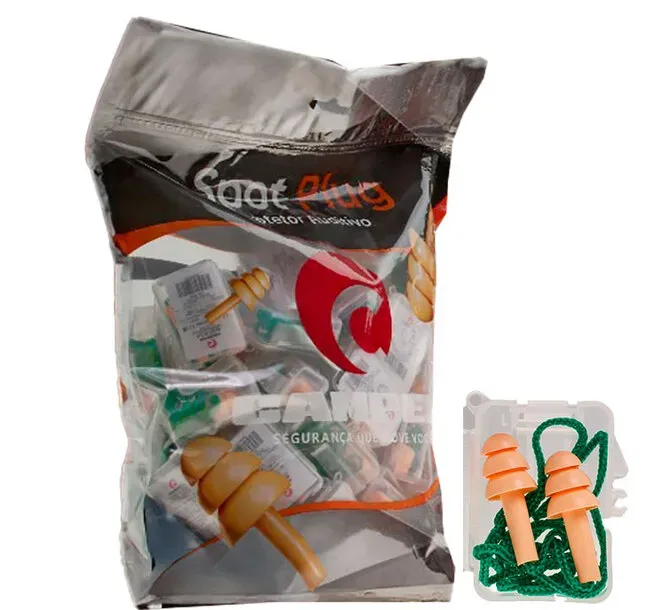 Protetor Auricular Auditivo Camper Tipo Plug Laranja Com Cordão Verde 17DB CA 49710 Pacote com 50 Unidades