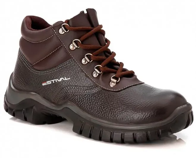 Bota de Couro Estival Work Reno Cor Café Com Cadarço e Bico Pvc WO10031S1R CA 44591