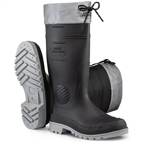 Bota de Pvc e Nitrilo Calfor Supermax Cano Longo Com Polaina Sem Forro Preta e Cinza CLP502 SF A CA 40400